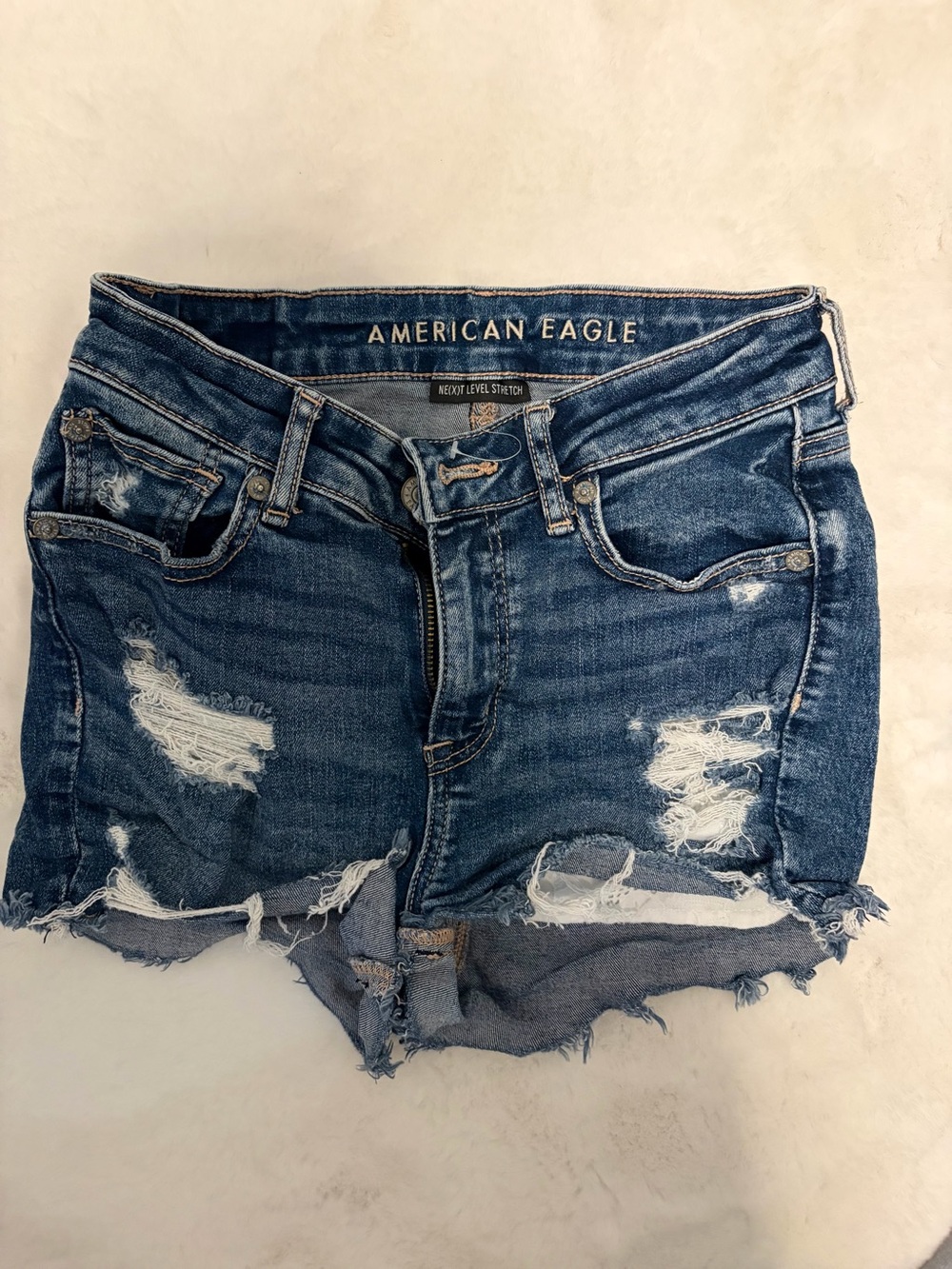 American Eagle Outfitters Distressed Dark Blue Denim Shorts next level stretch